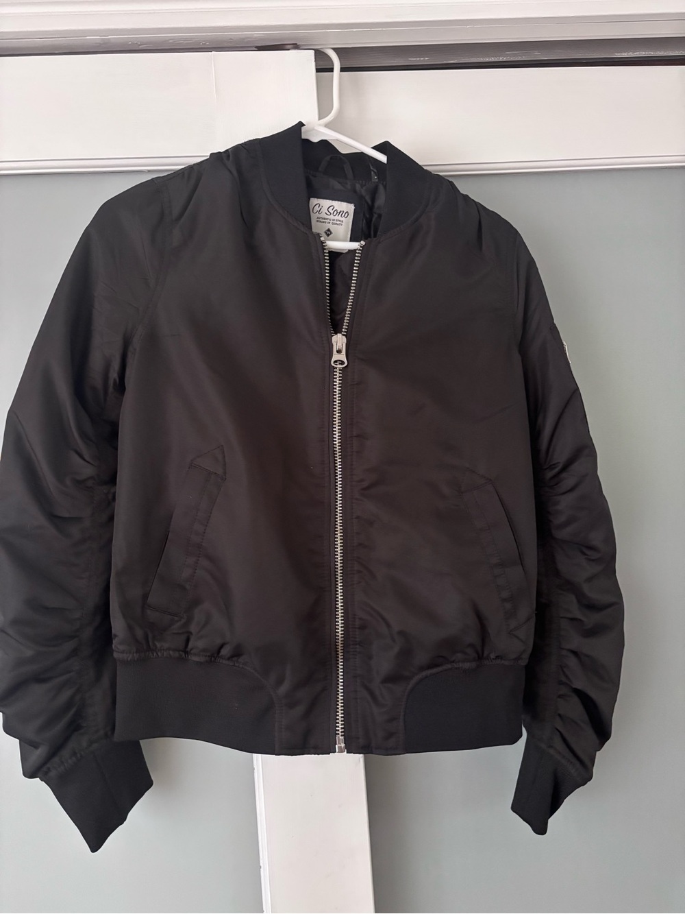 Ci Sono Black Bomber Jacket with Silver Zipper